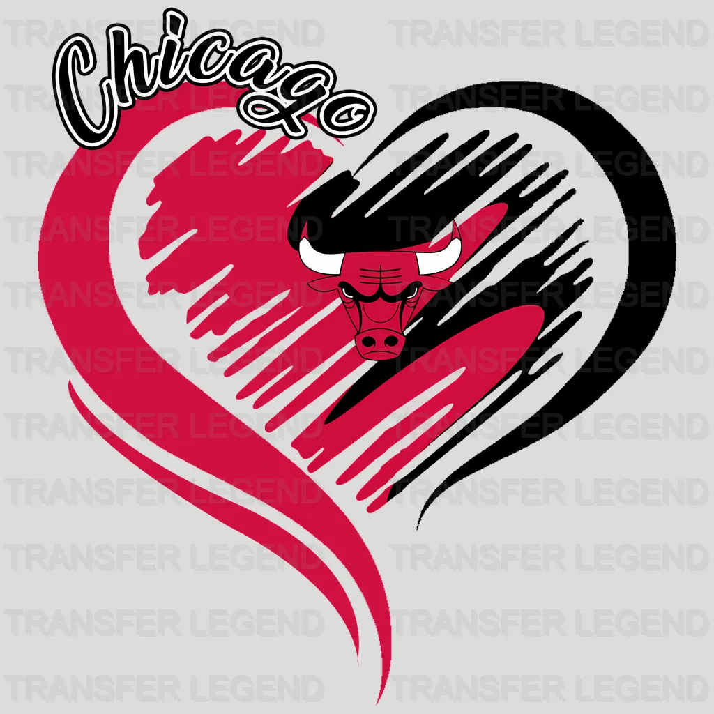 Chicago Bulls NBA Elegant Heart Swirl With Script Text - DTF Iron On Transfer