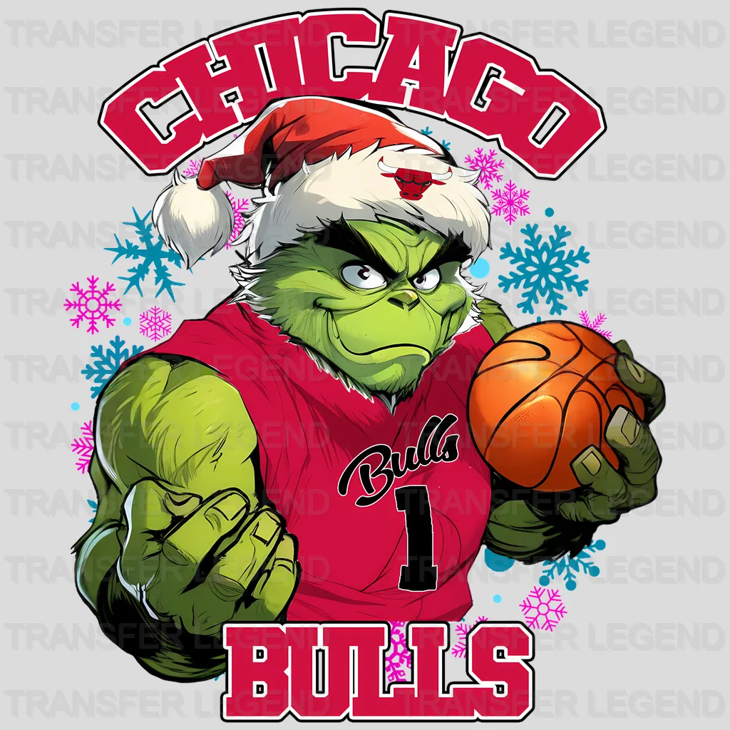 Chicago Bulls NBA Grinch Christmas Santa Hat Art - DTF Iron On Transfer