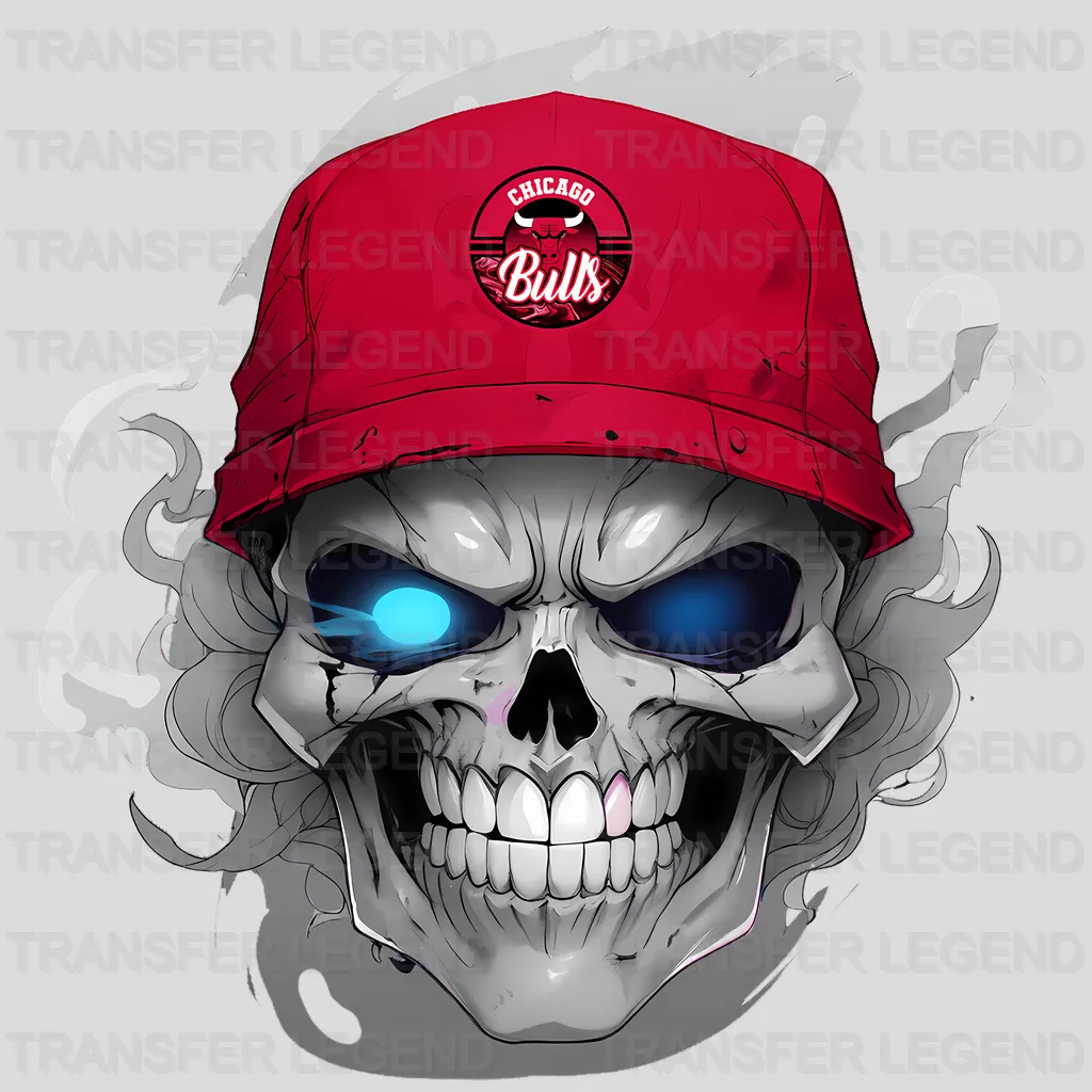 Chicago Bulls NBA Skull With Cap & Smoke Effect - DTF Iron On Transfer