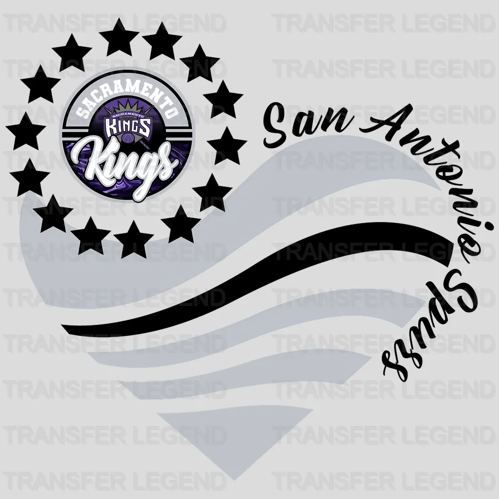 Sacramento Kings NBA Heart Shape Retro Wavy Lines Graphic - DTF Iron On Transfer