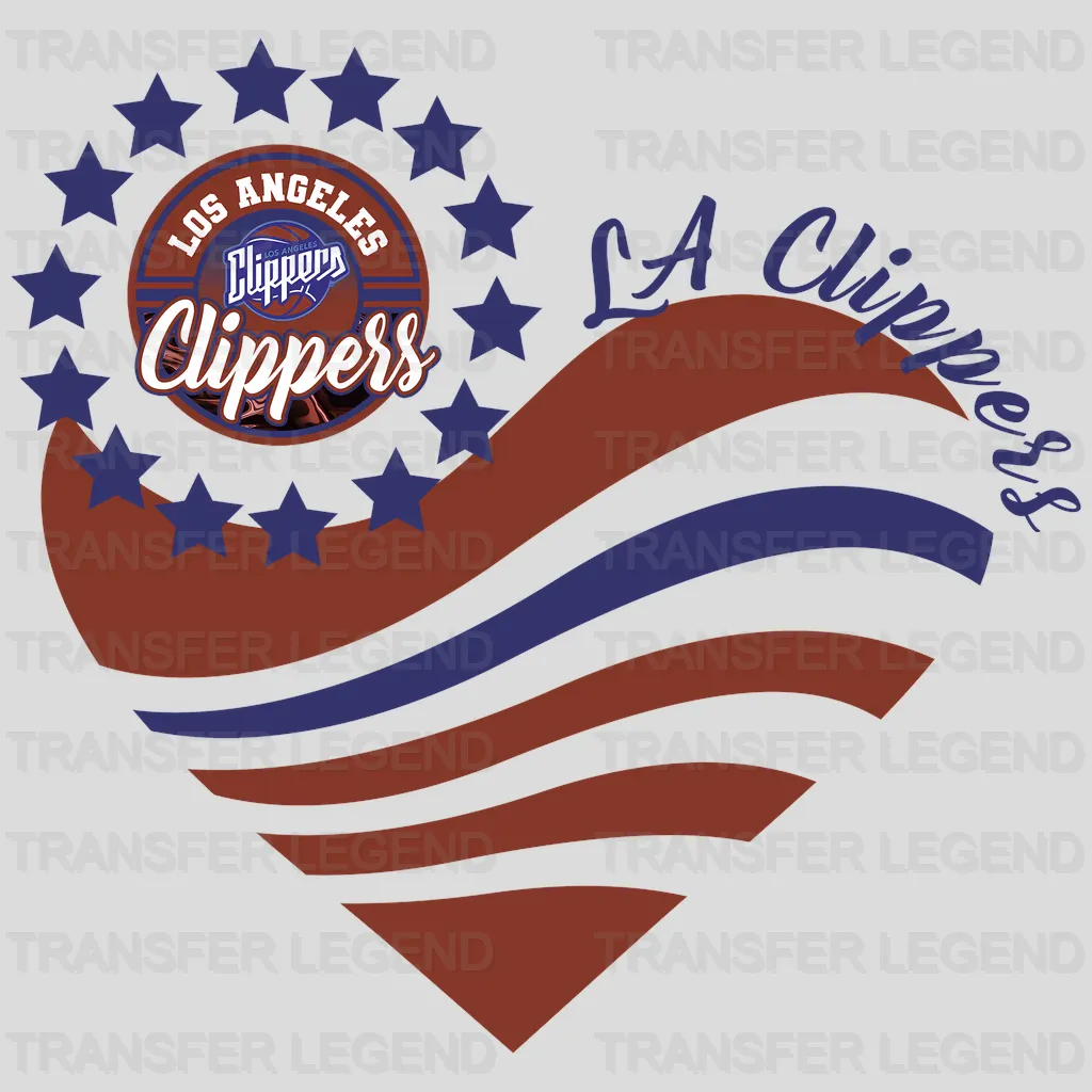 Los Angeles Clippers NBA Heart Shape Retro Wavy Lines Graphic - DTF Iron On Transfer