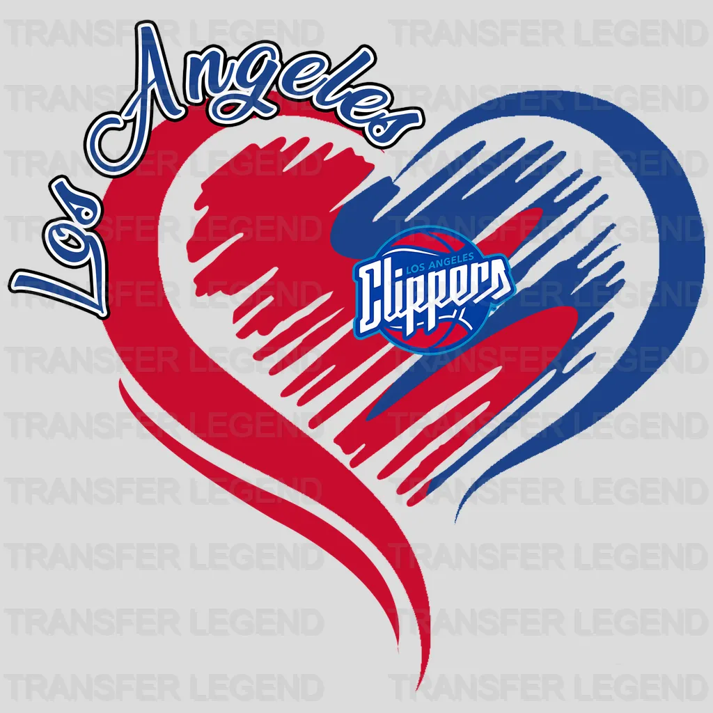 Los Angeles Clippers NBA Elegant Heart Swirl With Script Text - DTF Iron On Transfer
