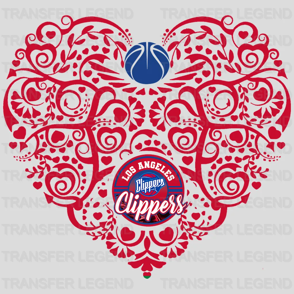 Los Angeles Clippers NBA Floral Pattern Heart Shape - DTF Iron On Transfer
