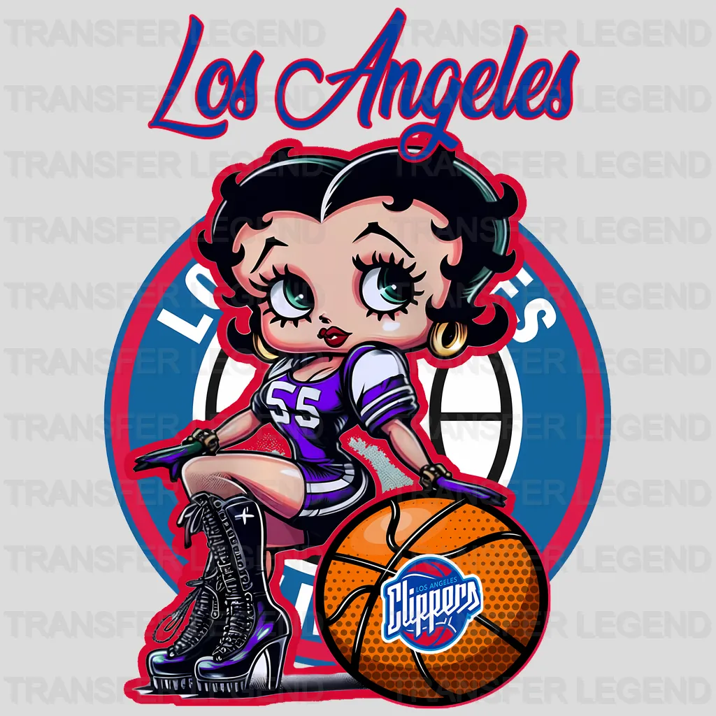 Los Angeles Clippers NBA Cute Cartoon Girl Sitting On - DTF Iron On Transfer