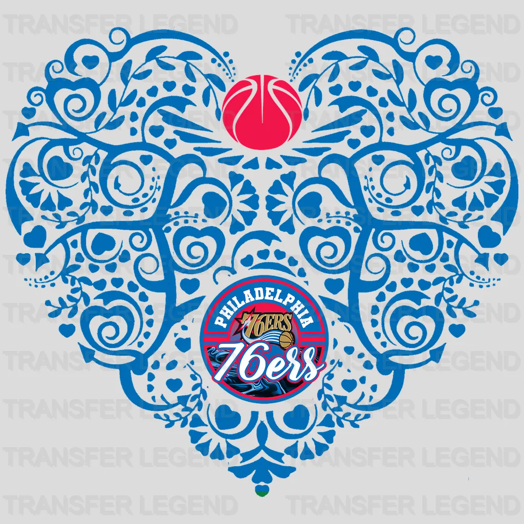 Philadelphia 76ers NBA Floral Pattern Heart Shape - DTF Iron On Transfer