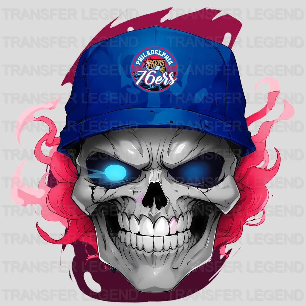 Philadelphia 76ers NBA Skull With Cap & Smoke Effect - DTF Iron On Transfer