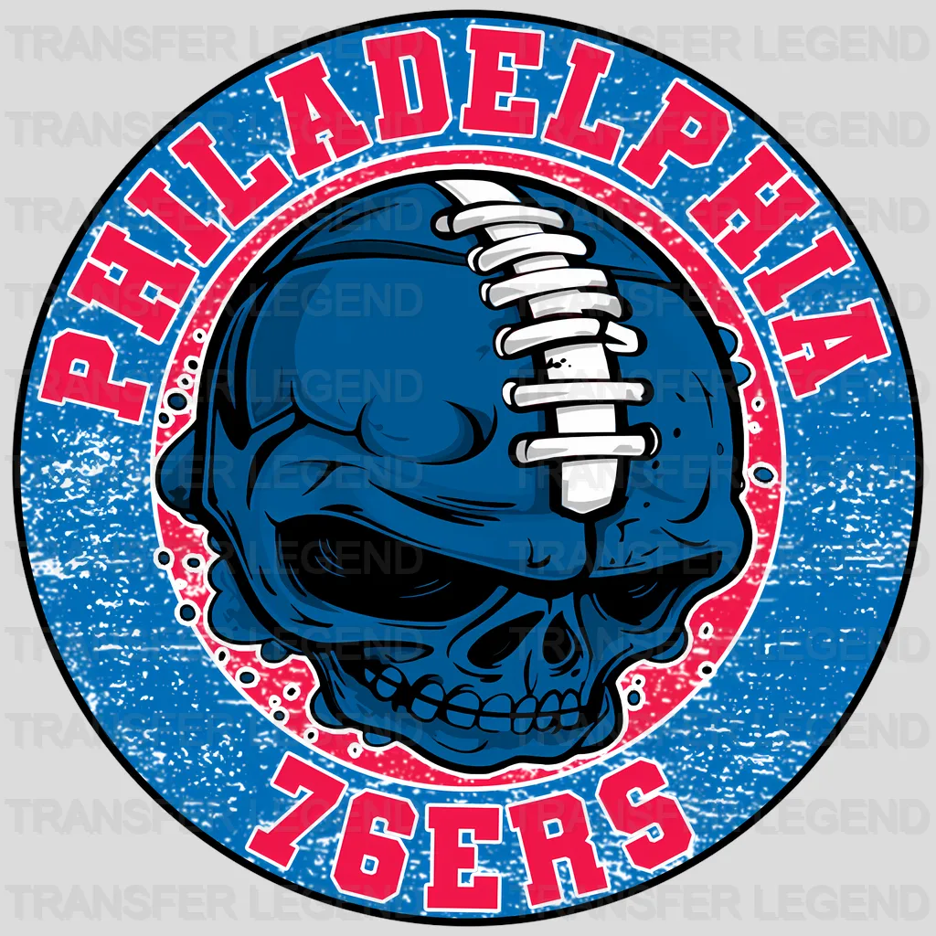 Philadelphia 76ers NBA Blue Skull With Helmet Art - DTF Iron On Transfer