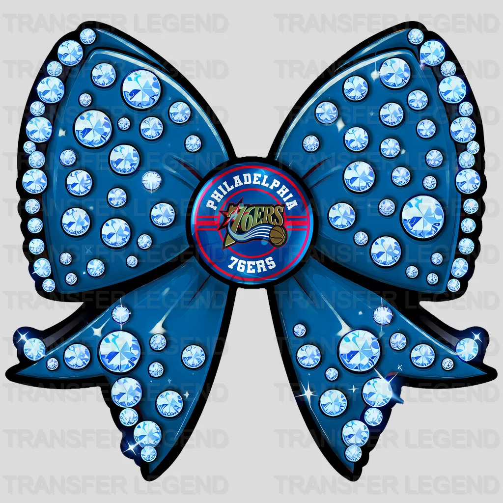 Philadelphia 76ers NBA Glitter Sequin Blue Bow Ribbon - DTF Iron On Transfer