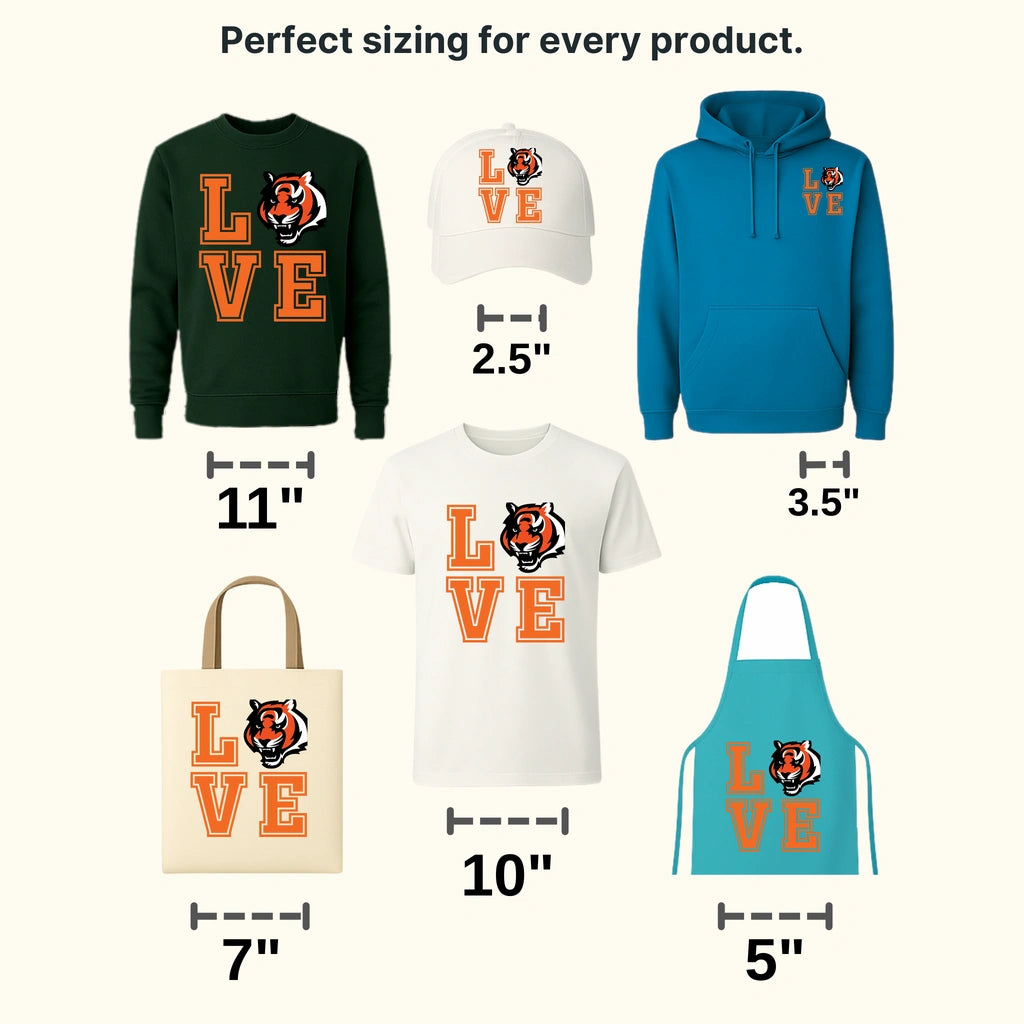 Cincinnati Bengals Love Letters Tiger Head NFL Design - DTF Heat Transfer