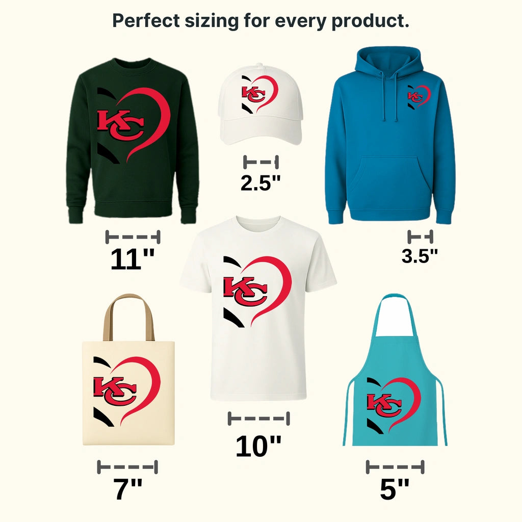 Kansas City Chiefs Heart Swirl Emblem NFL Design - DTF Heat Transfer
