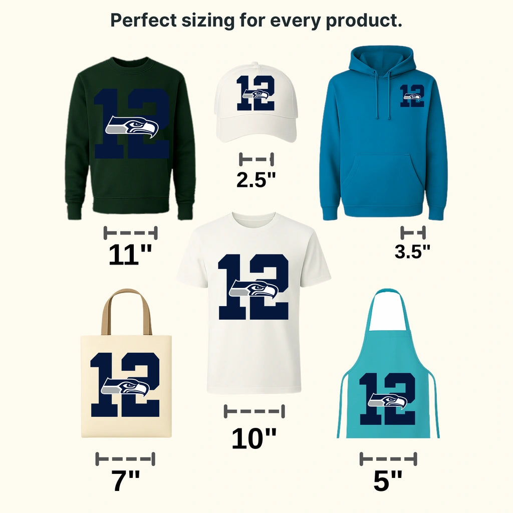Seattle Seahawks “12” Fan Number with Head NFL Design - DTF Heat Transfer