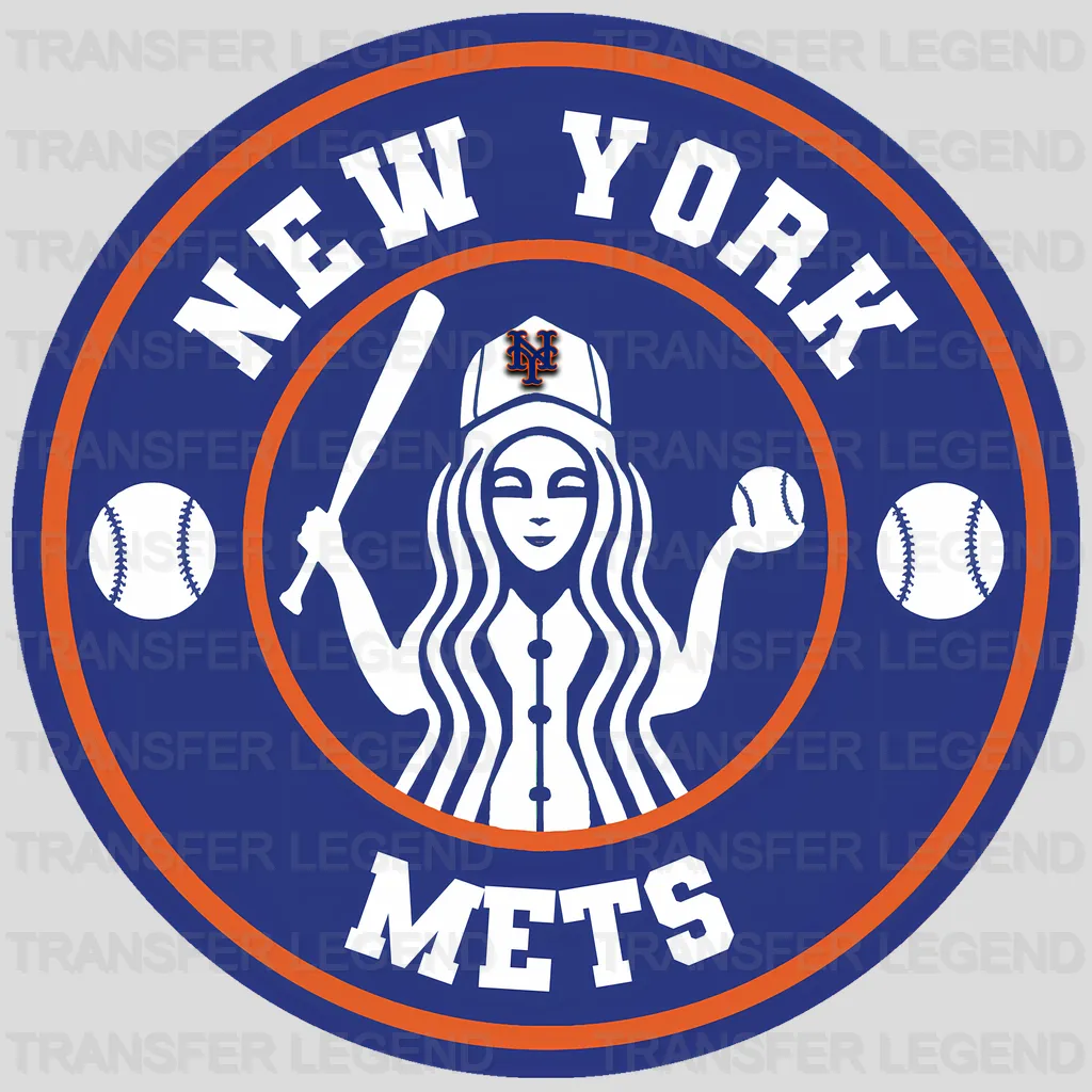 New York Mets MLB Circle Badge Girl Batter Illustration - DTF Iron On Transfer