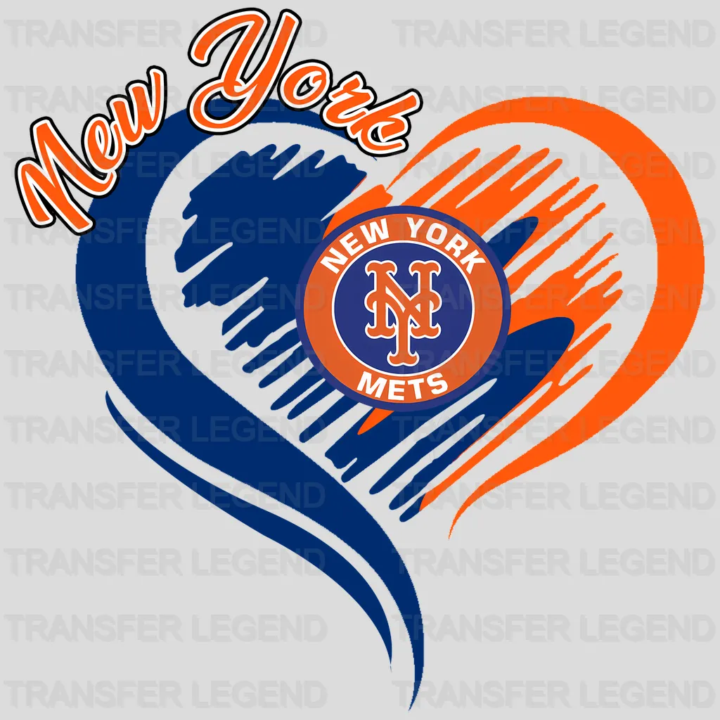 New York Mets MLB Heart Shape Logo Frame - DTF Iron On Transfer
