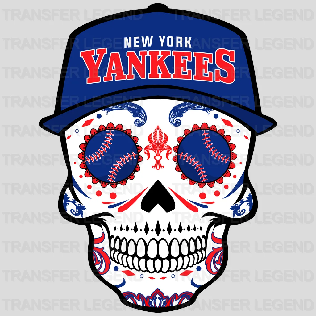 New York Yankees MLB Sugar Skull With Cap Illustration - DTF Iron On Transfer
