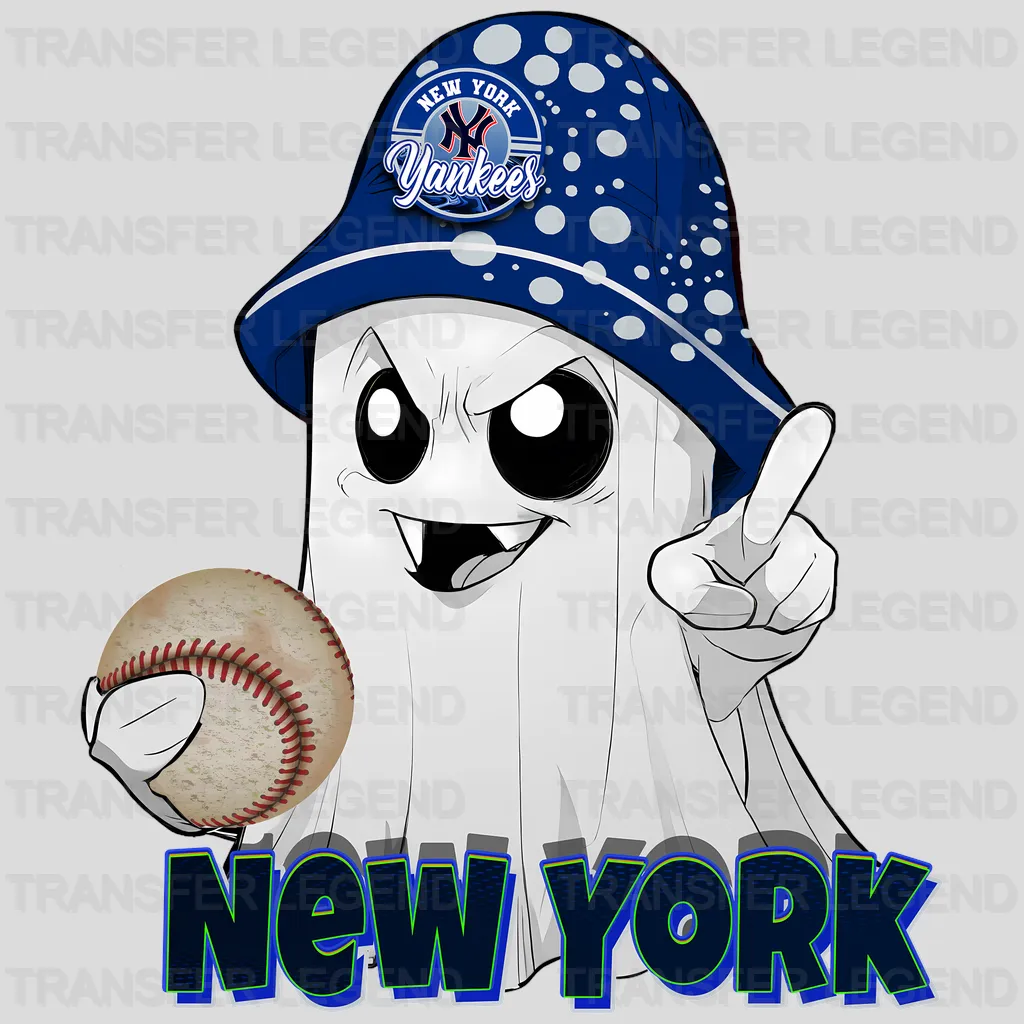 New York Yankees MLB Cute Ghost With Hat Halloween - DTF Iron On Transfer