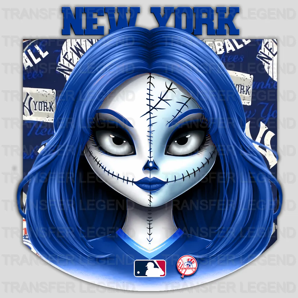 New York Yankees MLB Blue Hair Gothic Girl Illustration - DTF Iron On Transfer