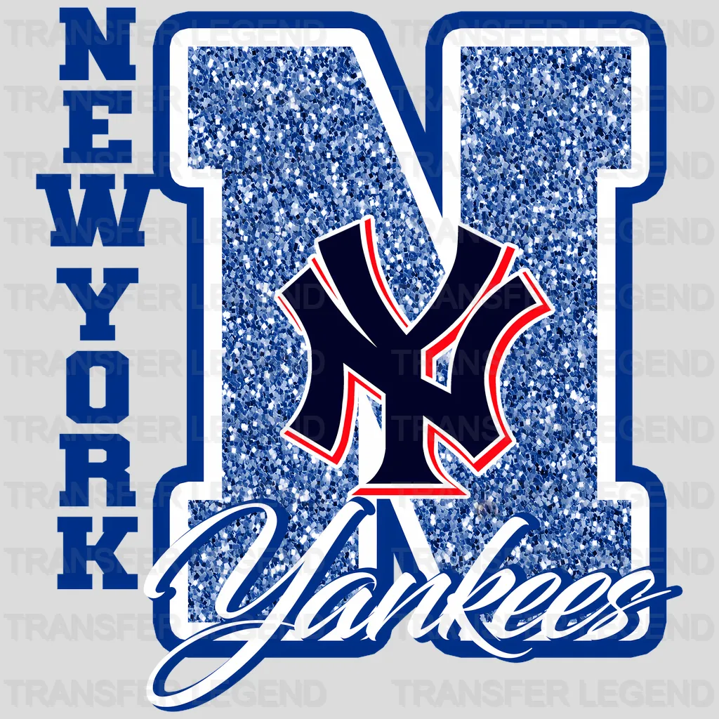 New York Yankees MLB Glitter Chenille Letter N Logo - DTF Iron On Transfer