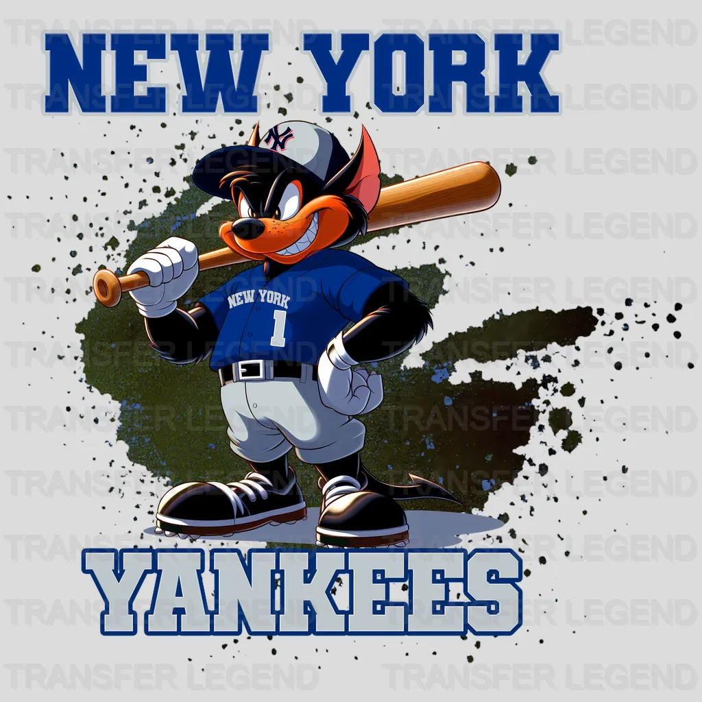 New York Yankees MLB Cartoon Kid Player Batting - DTF Iron On Transfer