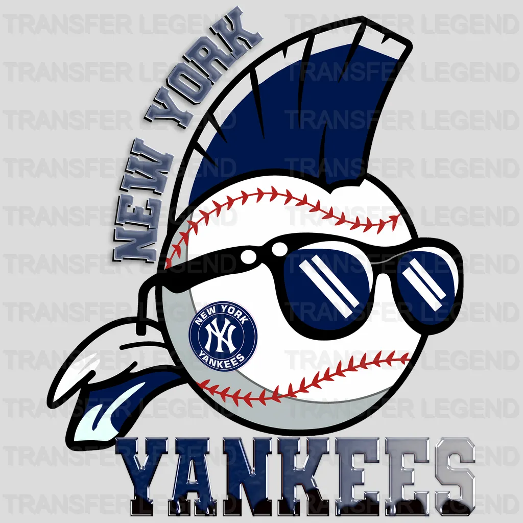 New York Yankees MLB Punk Skull With Mohawk & Glasses - DTF Iron On Transfer