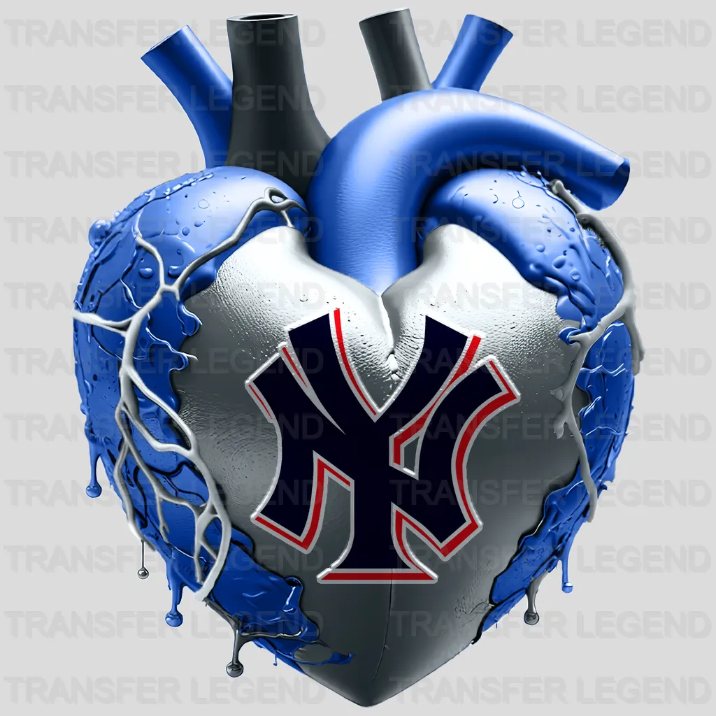 New York Yankees MLB Realistic Anatomical Heart Art - DTF Iron On Transfer
