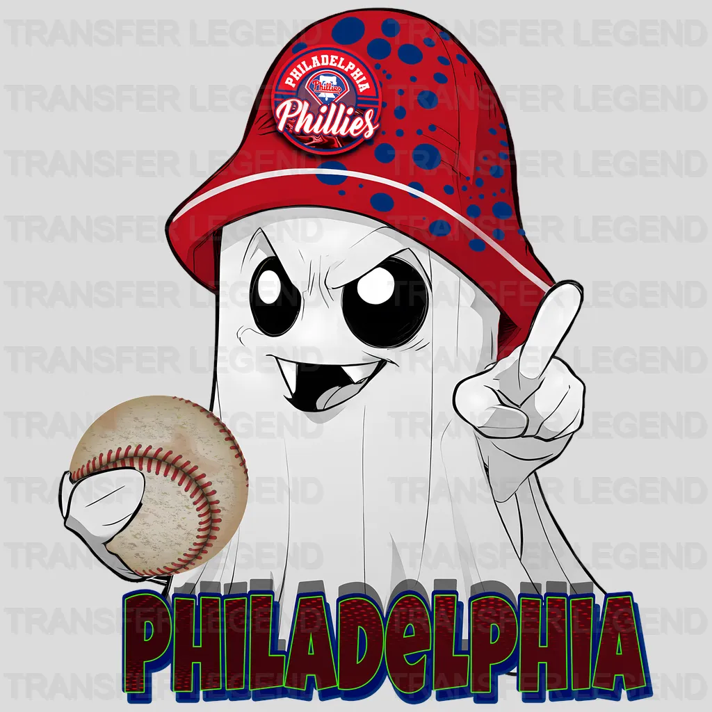 Philadelphia Phillies MLB Cute Ghost With Hat Halloween - DTF Iron On Transfer