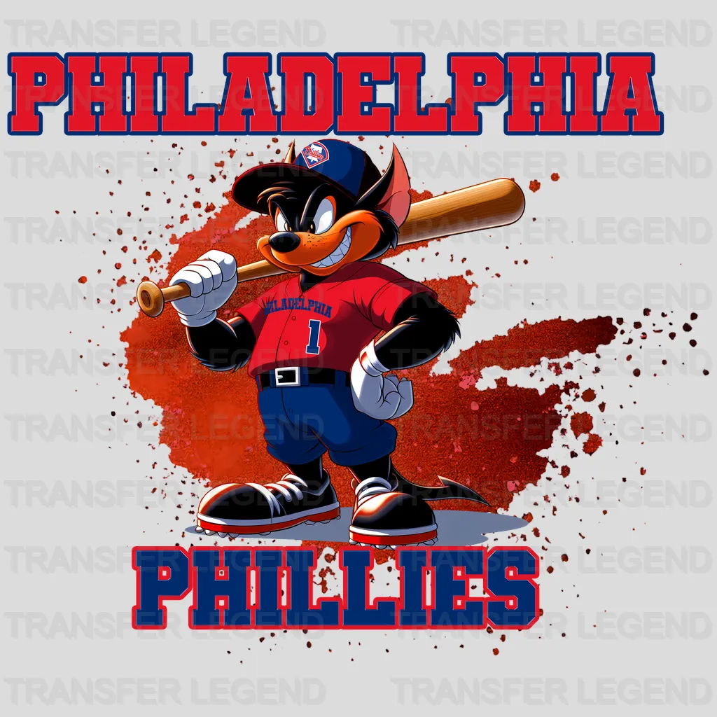 Philadelphia Phillies MLB Cartoon Kid Player Batting - DTF Iron On Transfer