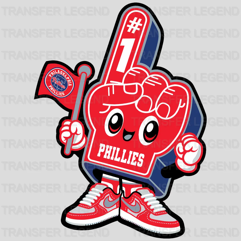 Philadelphia Phillies MLB Red Mascot Cartoon With Foam Finger - DTF Iron On Transfer