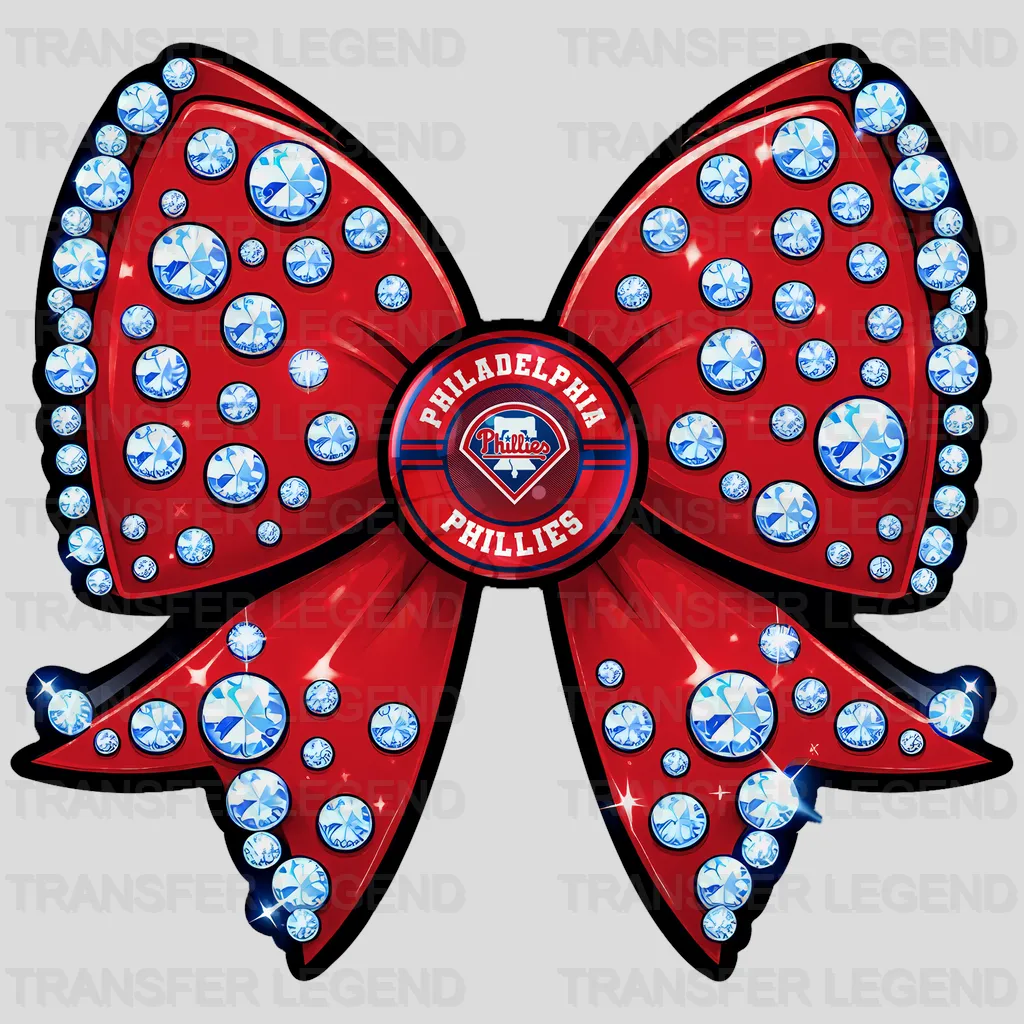 Philadelphia Phillies MLB Glitter Sequin Red Bow Ribbon - DTF Iron On Transfer