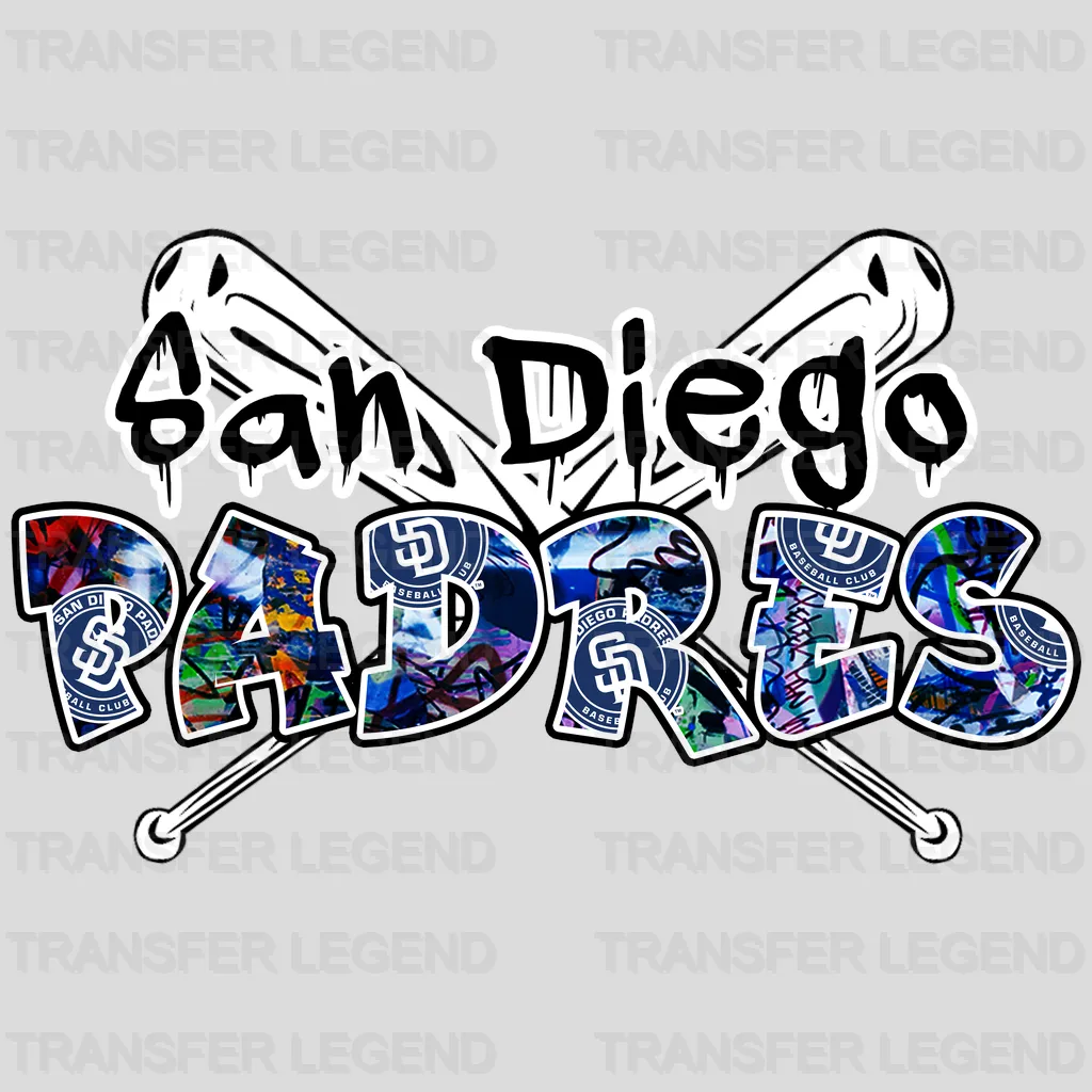 San Diego Padres MLB Graffiti Wall Art Text Logo - DTF Iron On Transfer