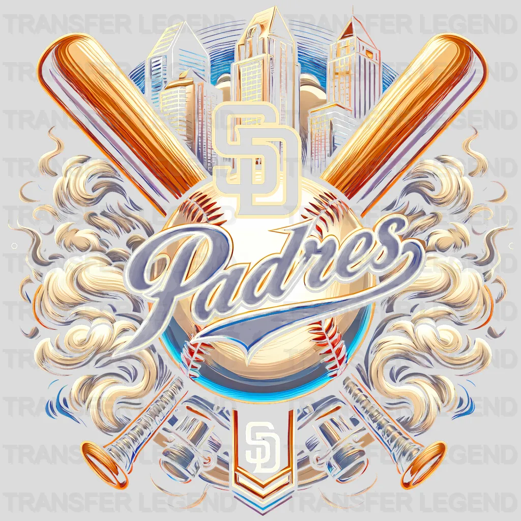 San Diego Padres MLB Crossed Bats Shield Emblem - DTF Iron On Transfer