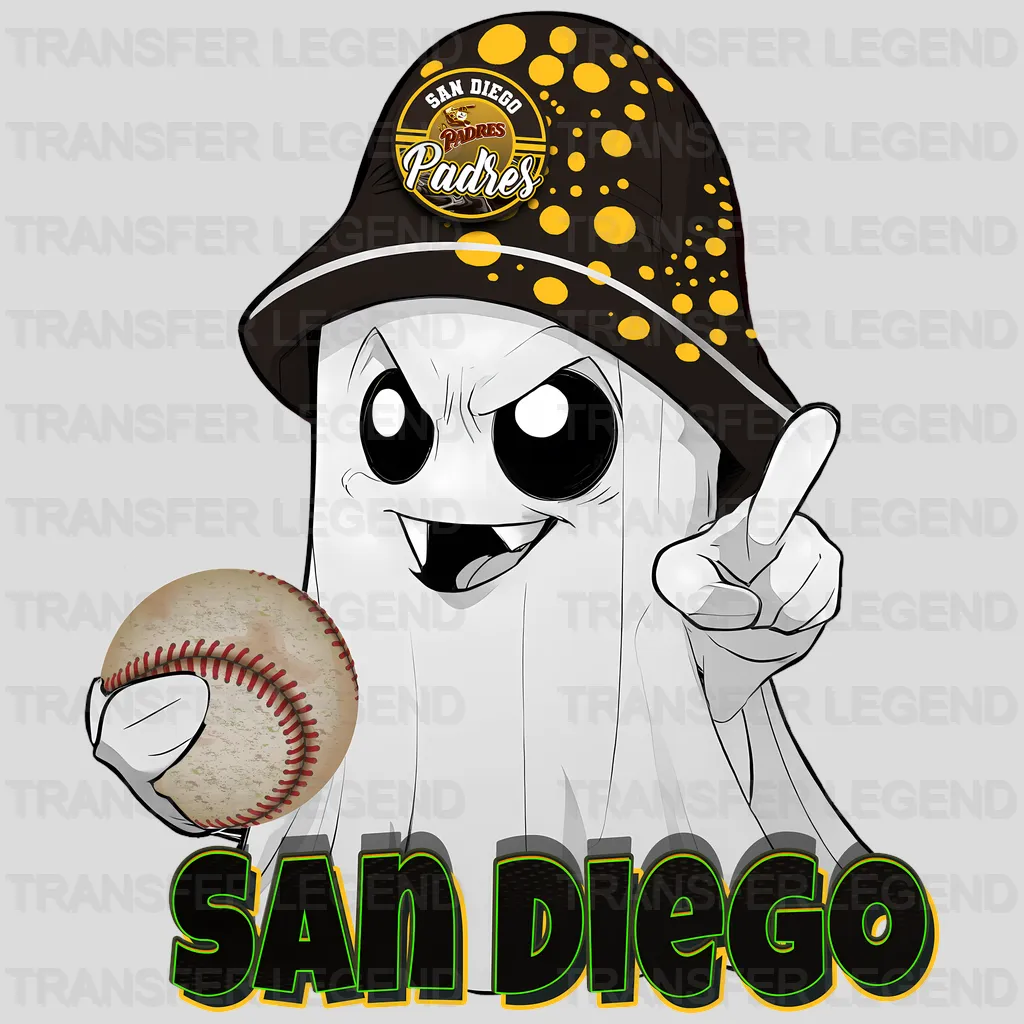San Diego Padres MLB Cute Ghost With Hat Halloween - DTF Iron On Transfer