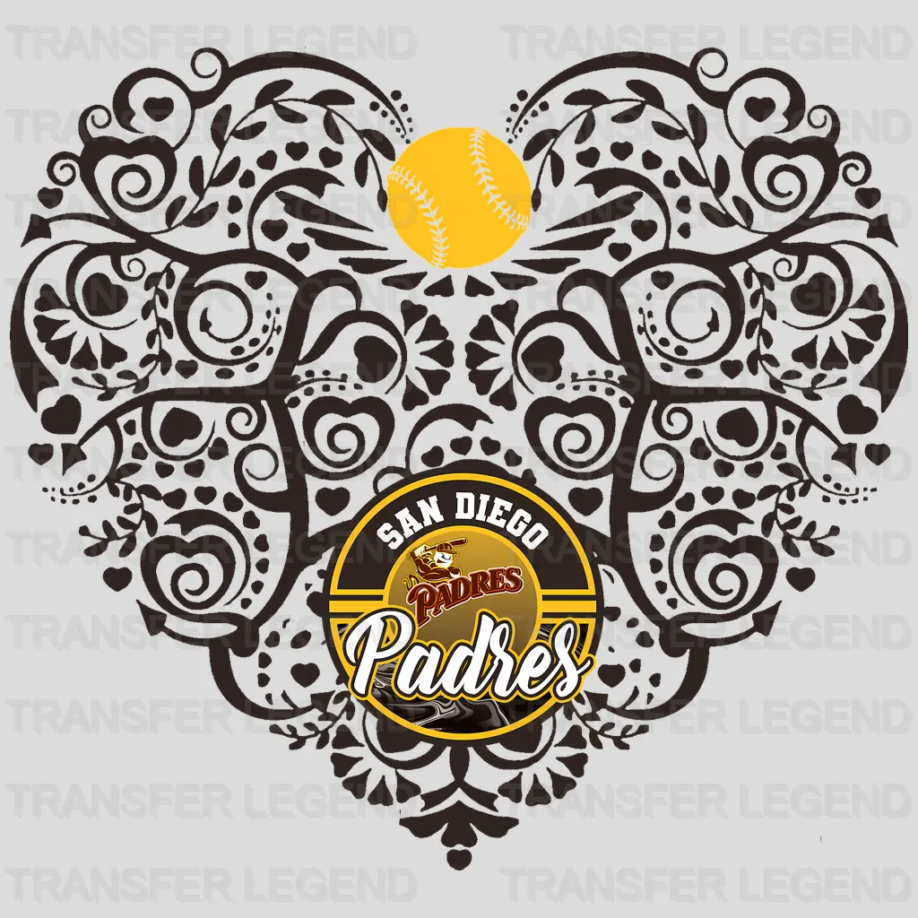 San Diego Padres MLB Floral Pattern Heart Shape - DTF Iron On Transfer