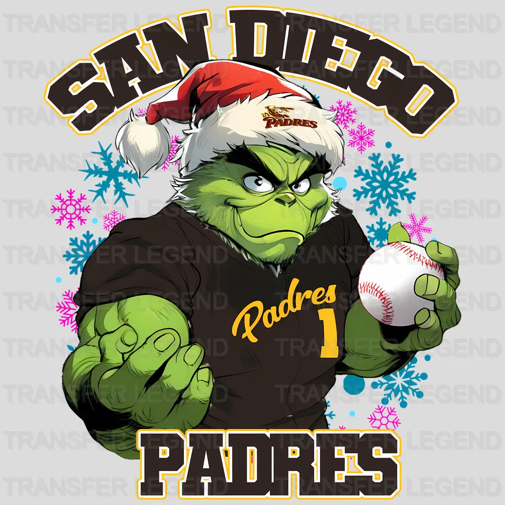 San Diego Padres MLB Grinch Christmas Santa Hat Art - DTF Iron On Transfer