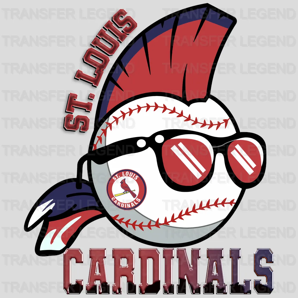 St Louis Cardinals MLB Punk Skull With Mohawk & Glasses - DTF Iron On Transfer