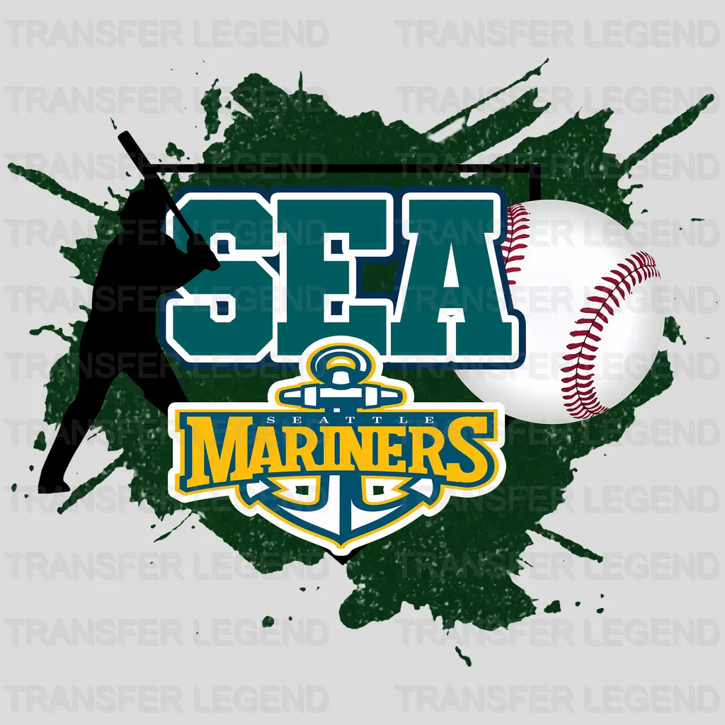 Seattle Mariners MLB Sea Text Batter Splash Art - DTF Iron On Transfer