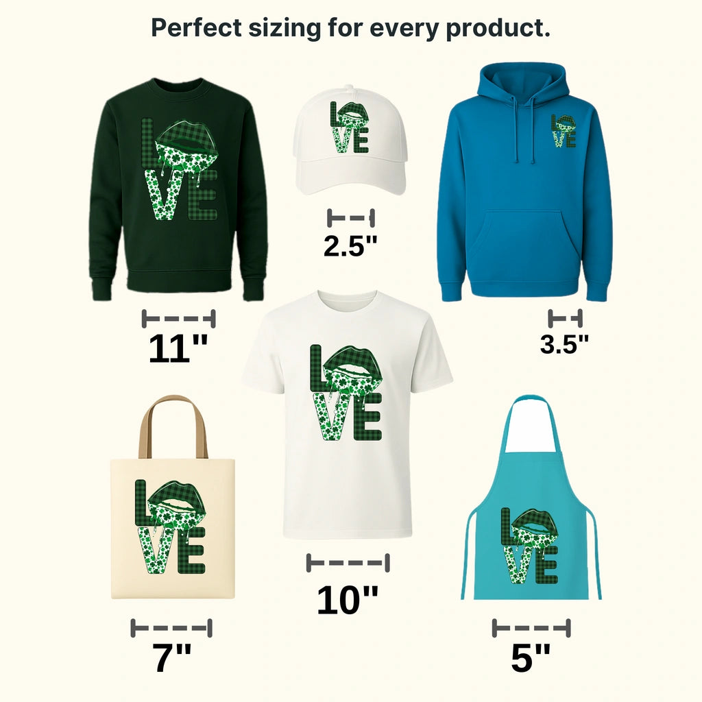 LOVE w/ Lips, Green Checkered St. Patrick's Day Design - DTF heat transfer - transferlegend