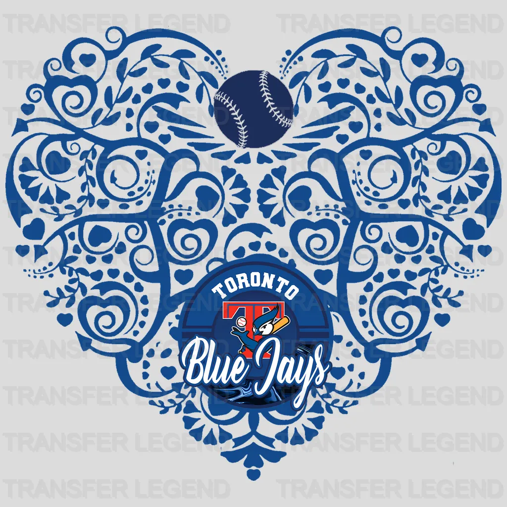 Toronto Blue Jays MLB Blue Floral Pattern Heart Shape - DTF Iron On Transfer
