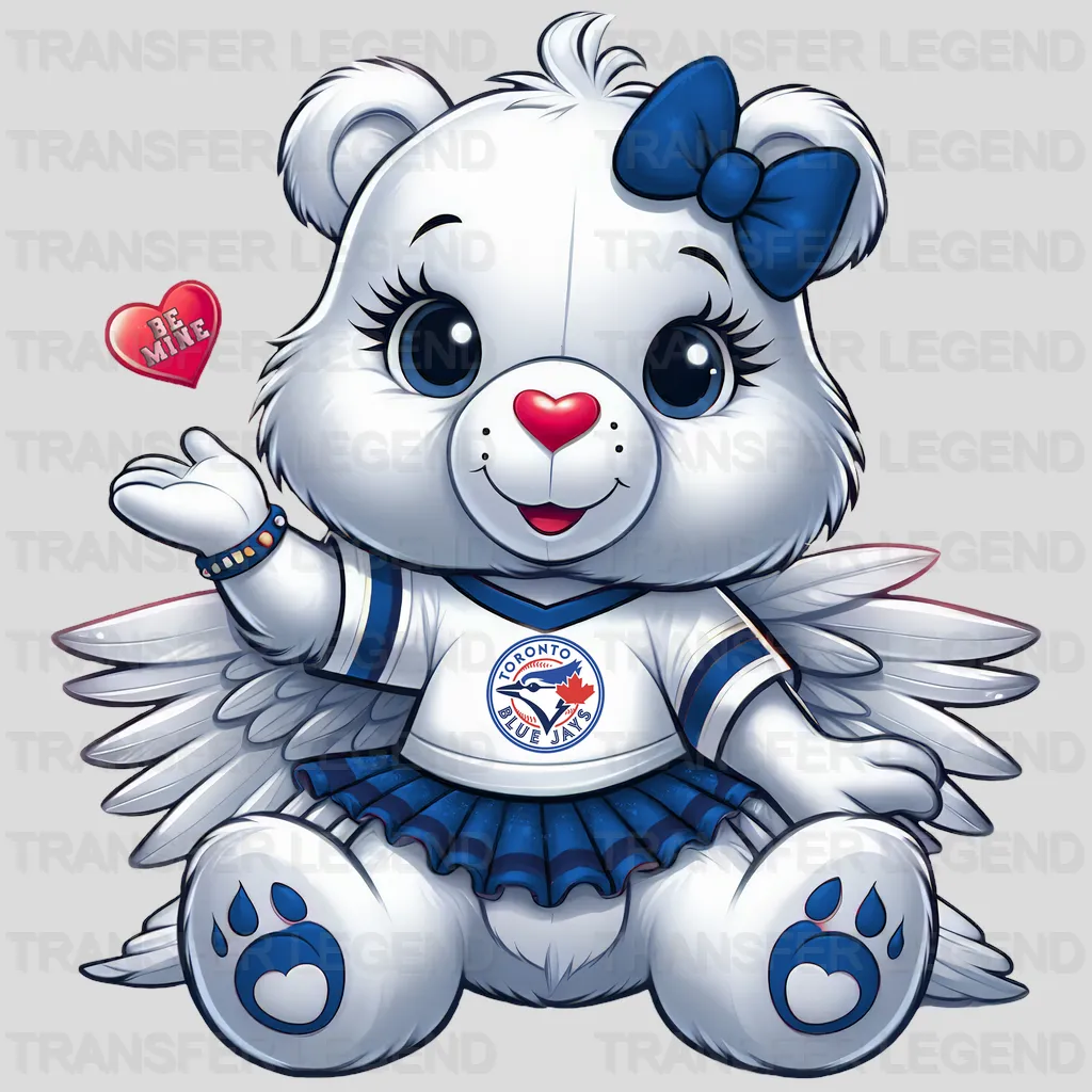 Toronto Blue Jays MLB Cute Care Bear Mascot With Bow - DTF Iron On Transfer