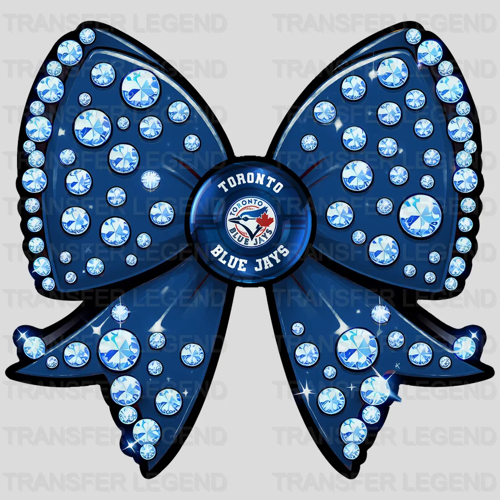Toronto Blue Jays MLB Glitter Sequin Blue Bow Ribbon - DTF Iron On Transfer