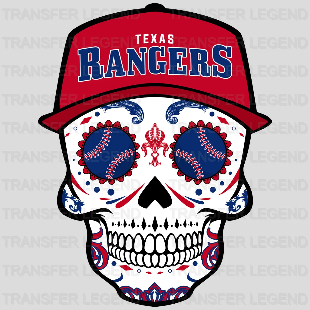 Texas Rangers MLB Sugar Skull With Cap Illustration - DTF Iron On Transfer