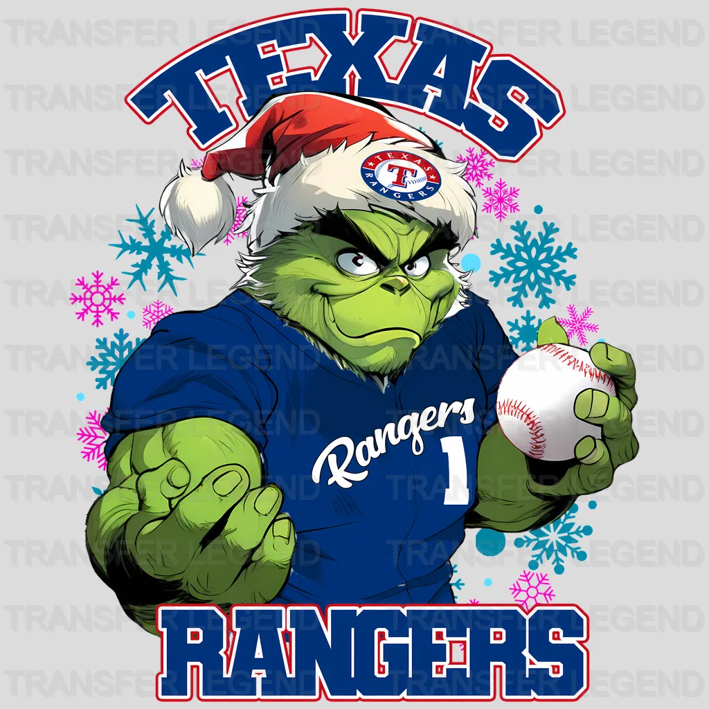 Texas Rangers MLB Grinch Christmas Santa Hat Art - DTF Iron On Transfer