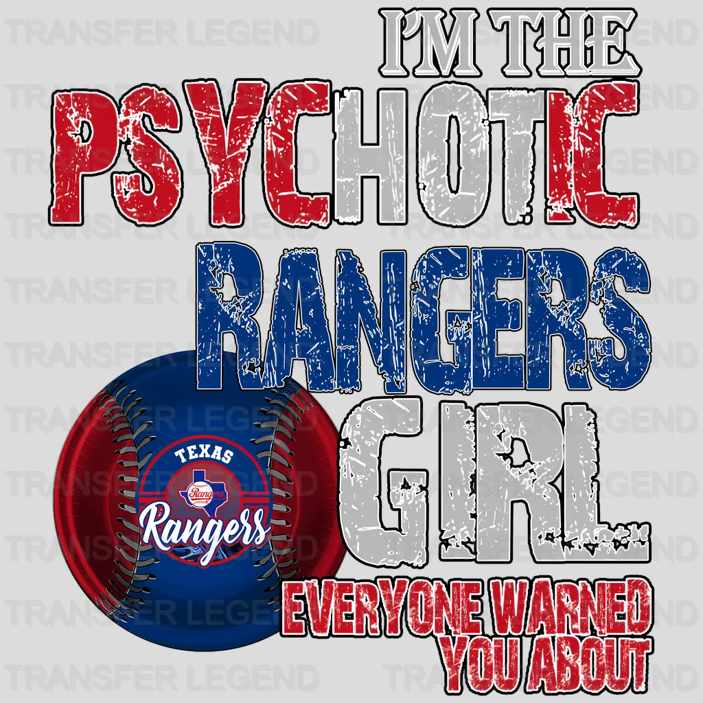 Texas Rangers MLB Psychotic Rangers Girl DTF Iron On Transfer
