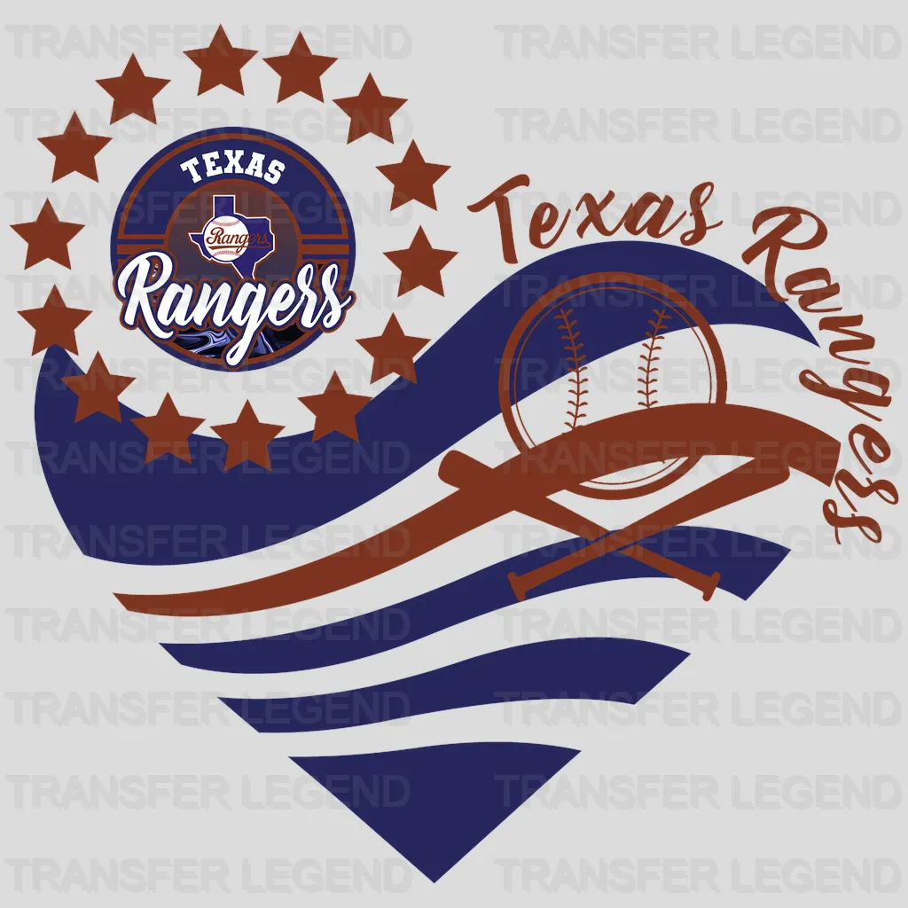 Texas Rangers MLB Heart Shape Road Graphic Art - DTF Iron On Transfer