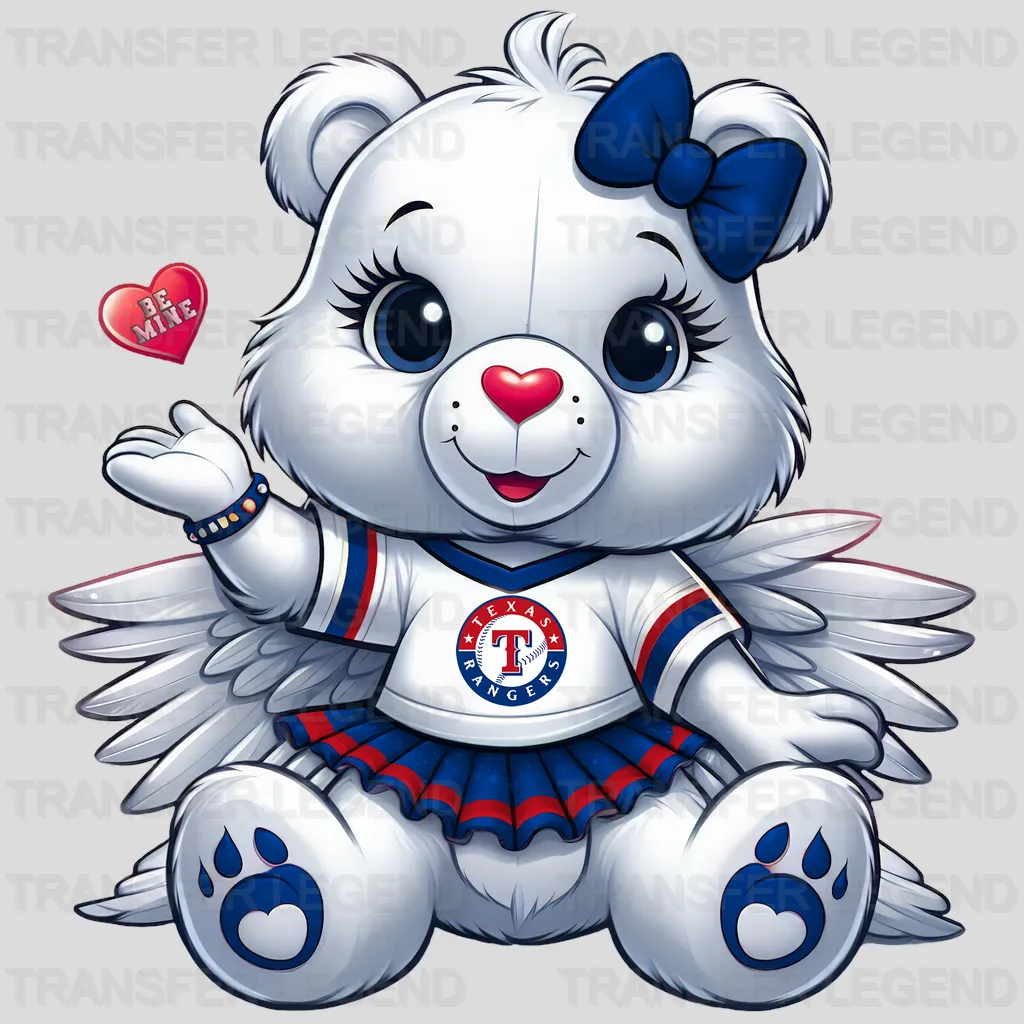 Texas Rangers MLB Cute Care Bear Mascot With Bow - DTF Iron On Transfer