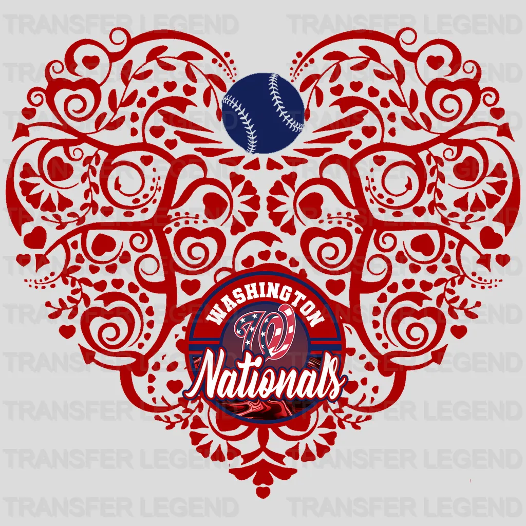 Washington Nationals MLB Floral Pattern Heart Shape - DTF Iron On Transfer