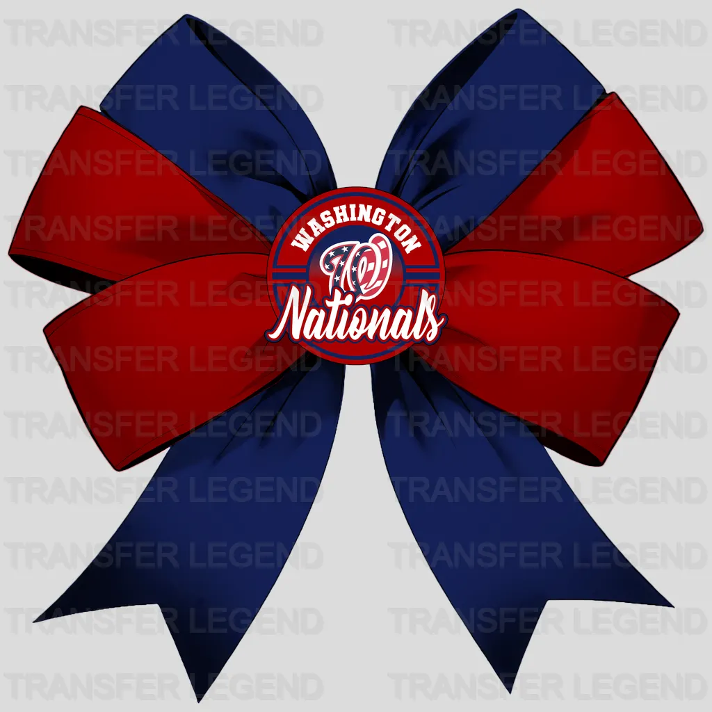 Washington Nationals MLB Elegant Red & Blue Bow Ribbon Knot - DTF Iron On Transfer