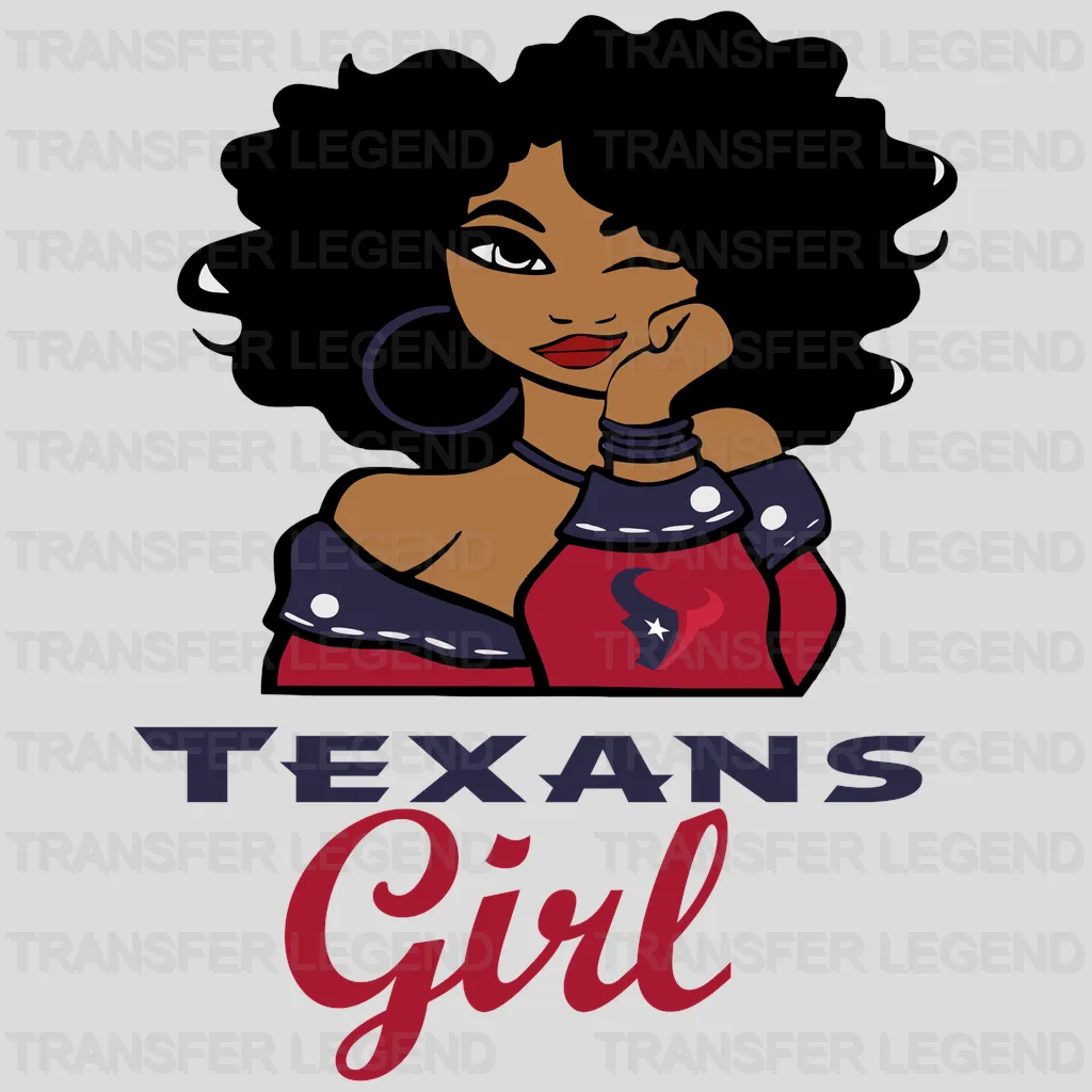 Houston Texans Pin‑up Girl Head Illustration NFL Design - DTF Heat Transfer