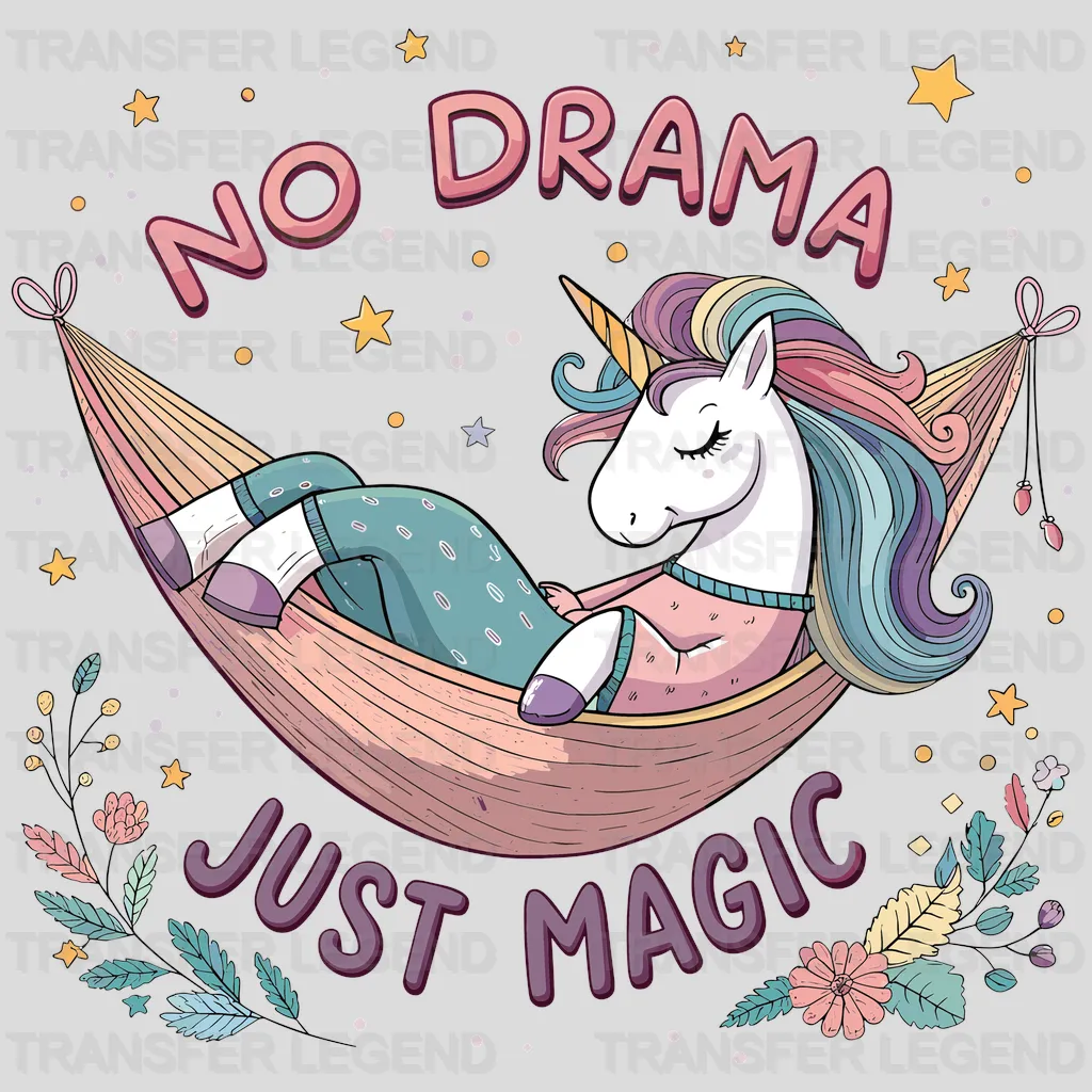 No Drama Unicorn Design - DTF Heat Transfers - transferlegend