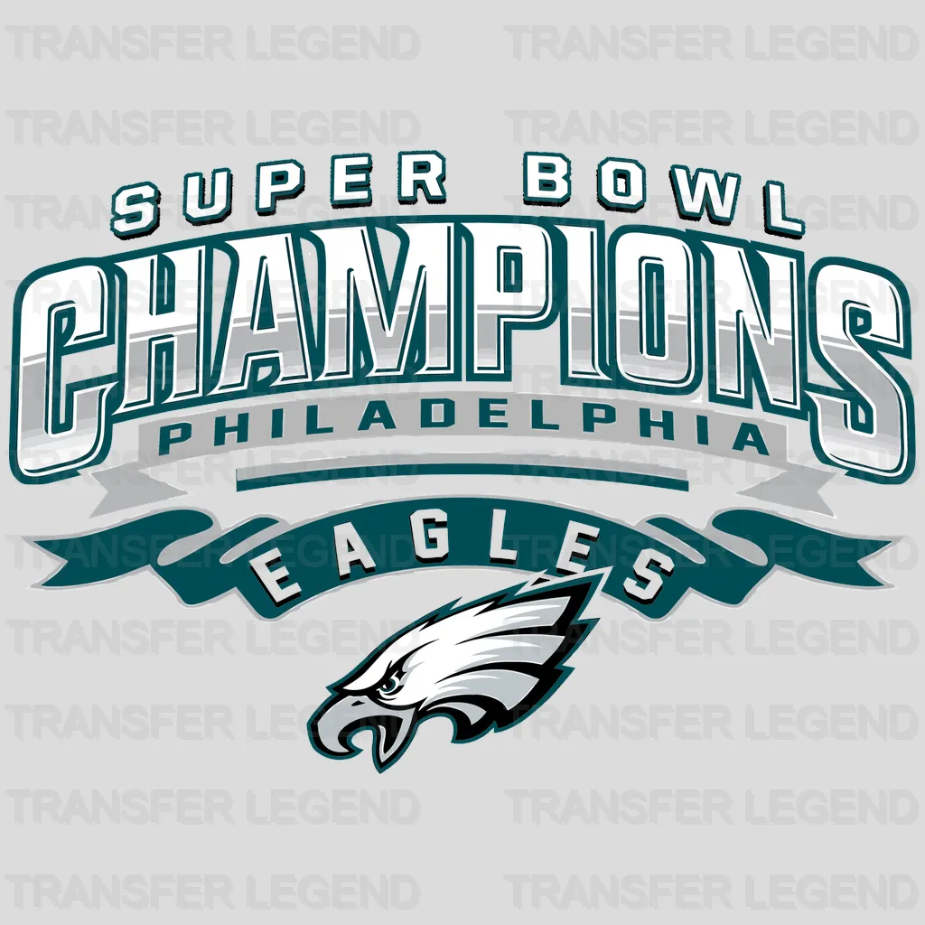 Philadelphia Eagles ‘Super Bowl Champions’ banner with trophy, NFL design - DTF Heat Transfer