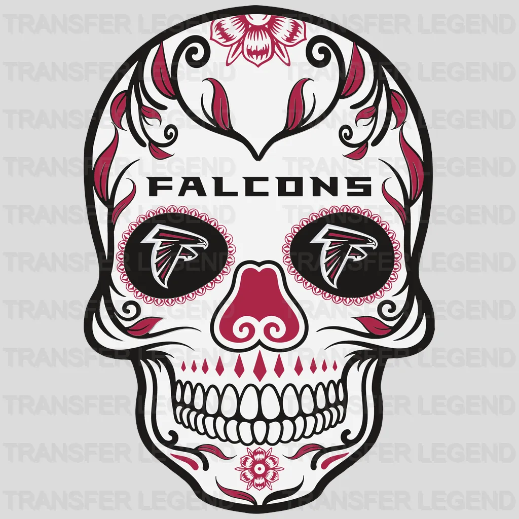 Atlanta Falcons Day‑of‑the‑Dead Sugar Skull NFL Design - DTF Heat Transfer